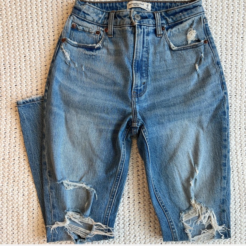 Abercrombie & Fitch Curve Love High Waisted Distressed Jean